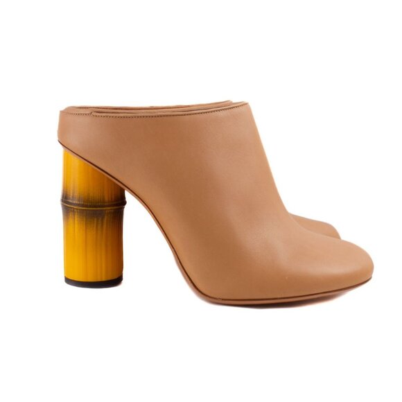 ACNE STUDIOS Tan Leather Faux Bamboo Heel Mules - Picture 1 of 8